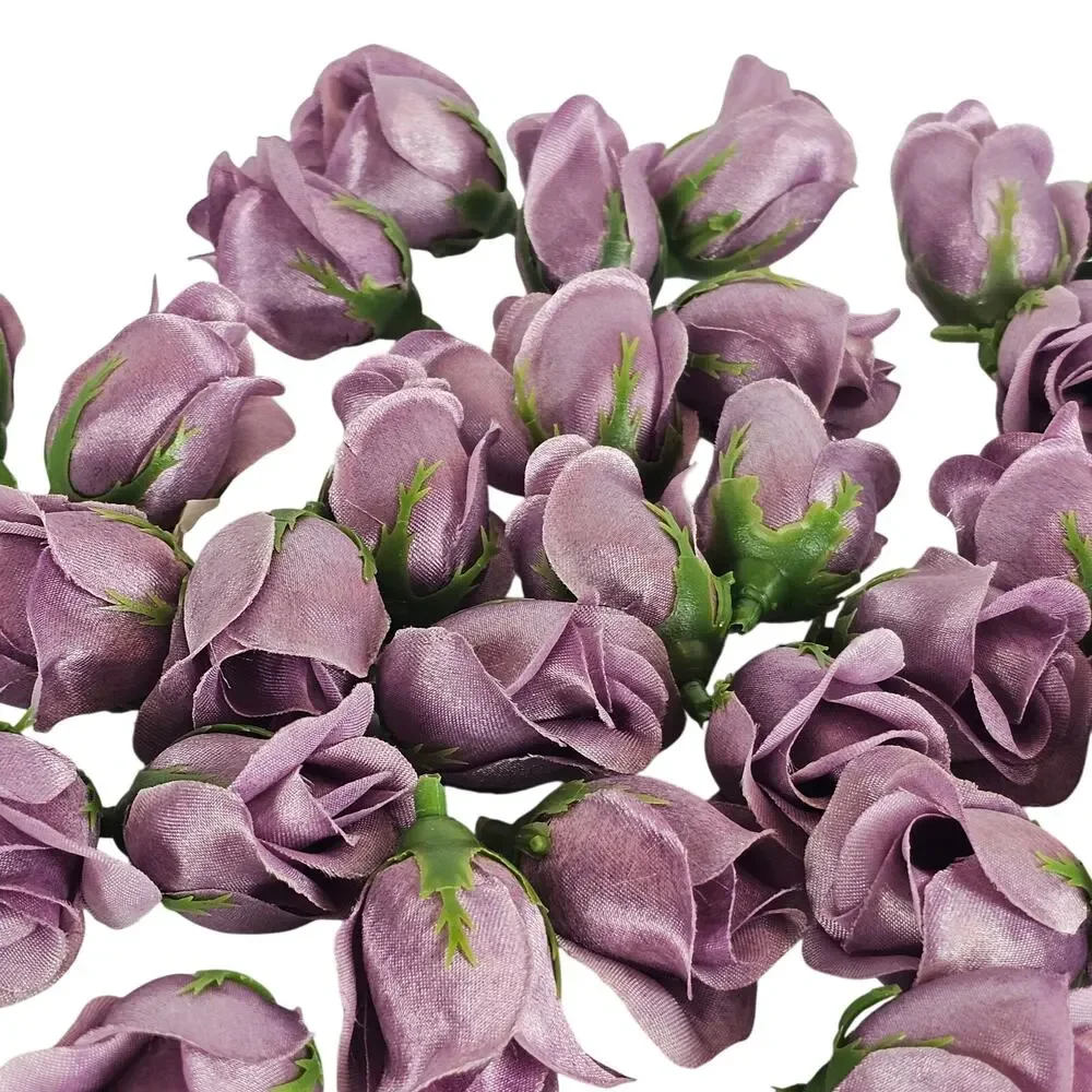 50 Plum Purple Satin Rose Buds Stemless Wedding Floral Craft DIY 2 inches long